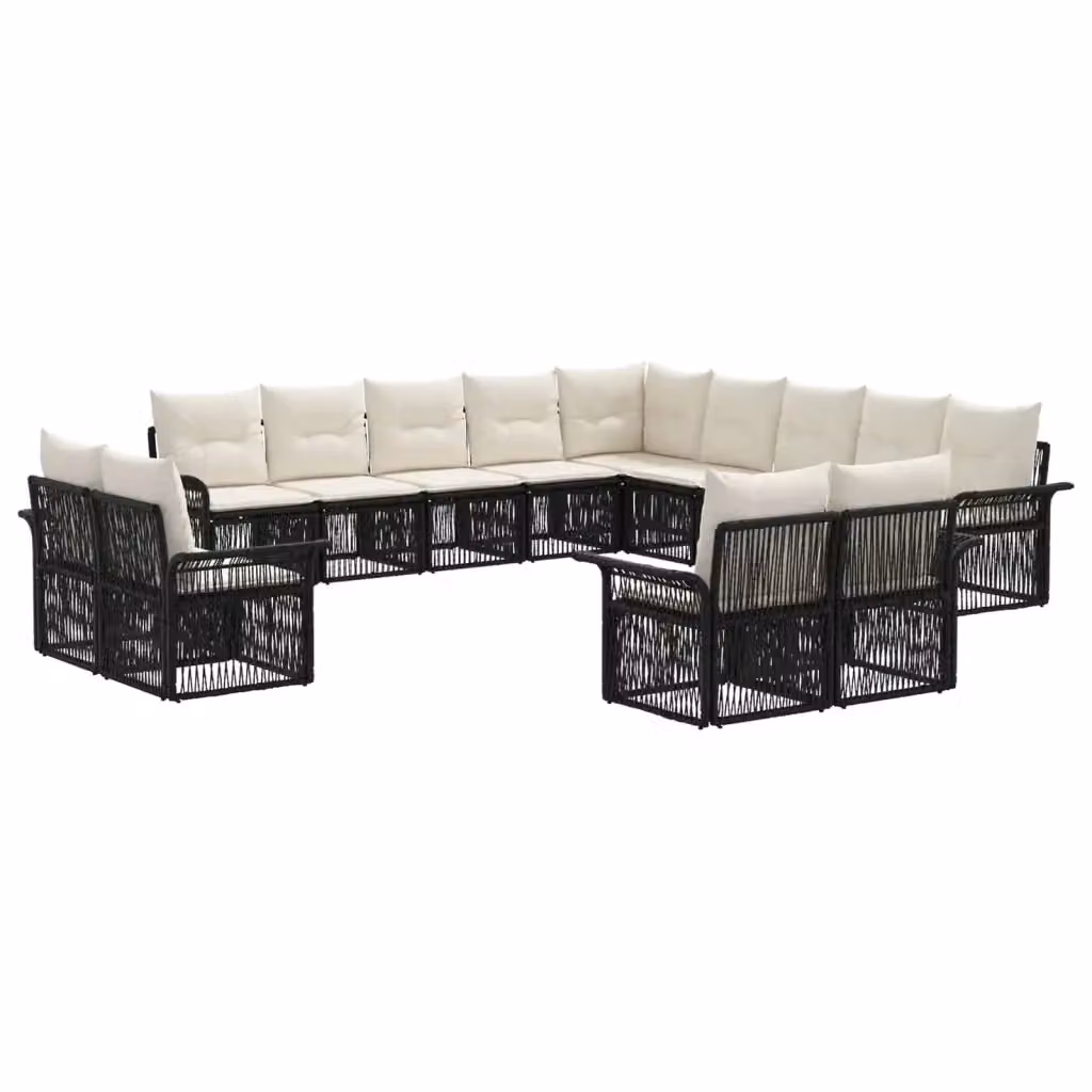 Set Divano da Giardino a Forma di U vidaXL in Polyrattan con Cuscini, Nero e Bianco Crema – 2