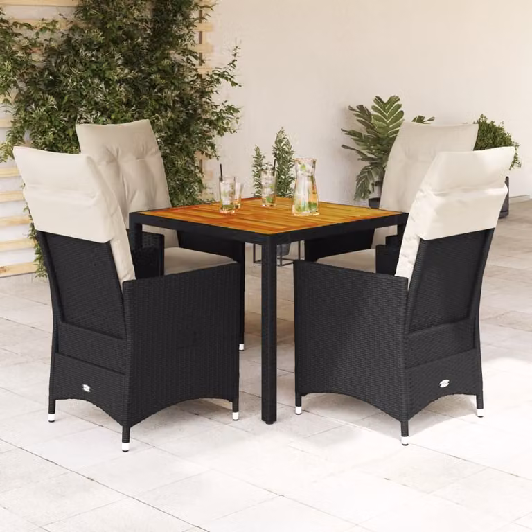 Set da pranzo da giardino vidaXL in legno di acacia oliato e polyrattan nero e bianco con 5 pezzi
