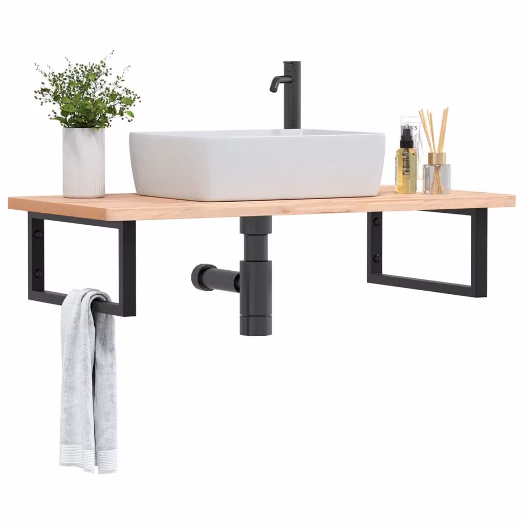 vidaXL Ripiano da Parete per Lavabo in Metallo e Legno di Faggio, Nero e Marrone