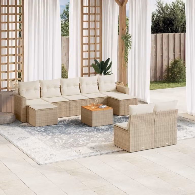Maison Exclusive - Set Divano da Giardino 10 pz con Cuscini Beige in Polyrattan