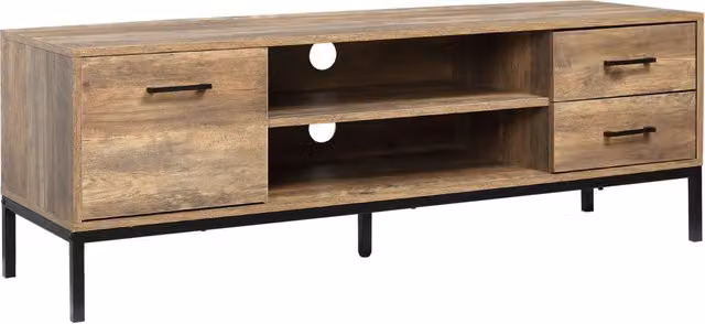 Mobile TV per Televisore Fino a 50 Pollici con 2 Cassetti e Ripiano 132 x 39 x 45,5 cm Marrone e Nero Robusto per Soggiorno