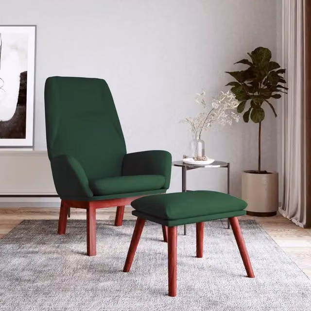 Poltrona Relax con Poggiapiedi vidaXL in Tessuto Verde con Struttura in Metallo e Legno
