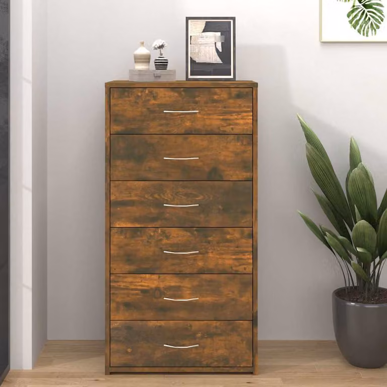 Credenza vidaXL con 6 Cassetti in Legno Rovere Fumo Marrone L/P/H: 50 x 34 x 96 cm