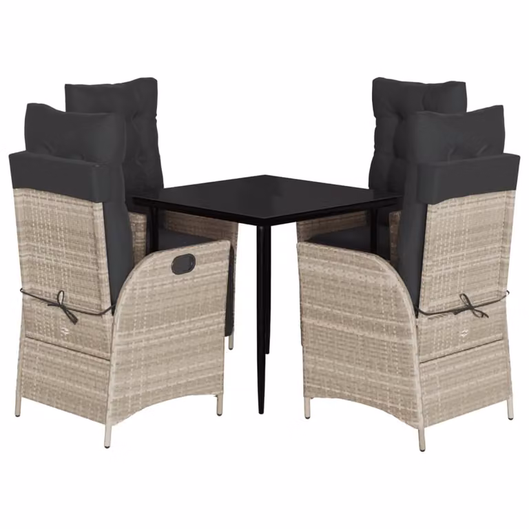 Set Pranzo da Giardino 5pz con Cuscini Grigio Chiaro Polyrattan
