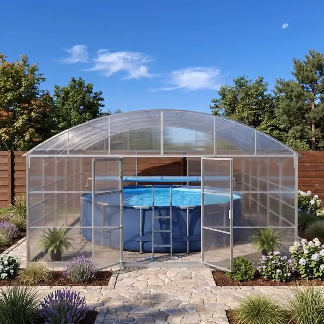Copertura per piscina Garten Dream TRITON con policarbonato da 10 mm e struttura in acciaio, L: 12 m, P: 5,5 m