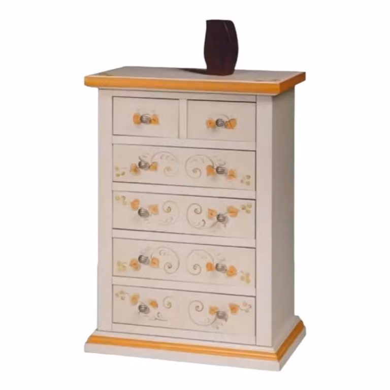 Cassettiera in legno shabby chic con 6 cassetti decorata floral Mobili 2G L: 62 cm, P: 37 cm, H: 93 cm