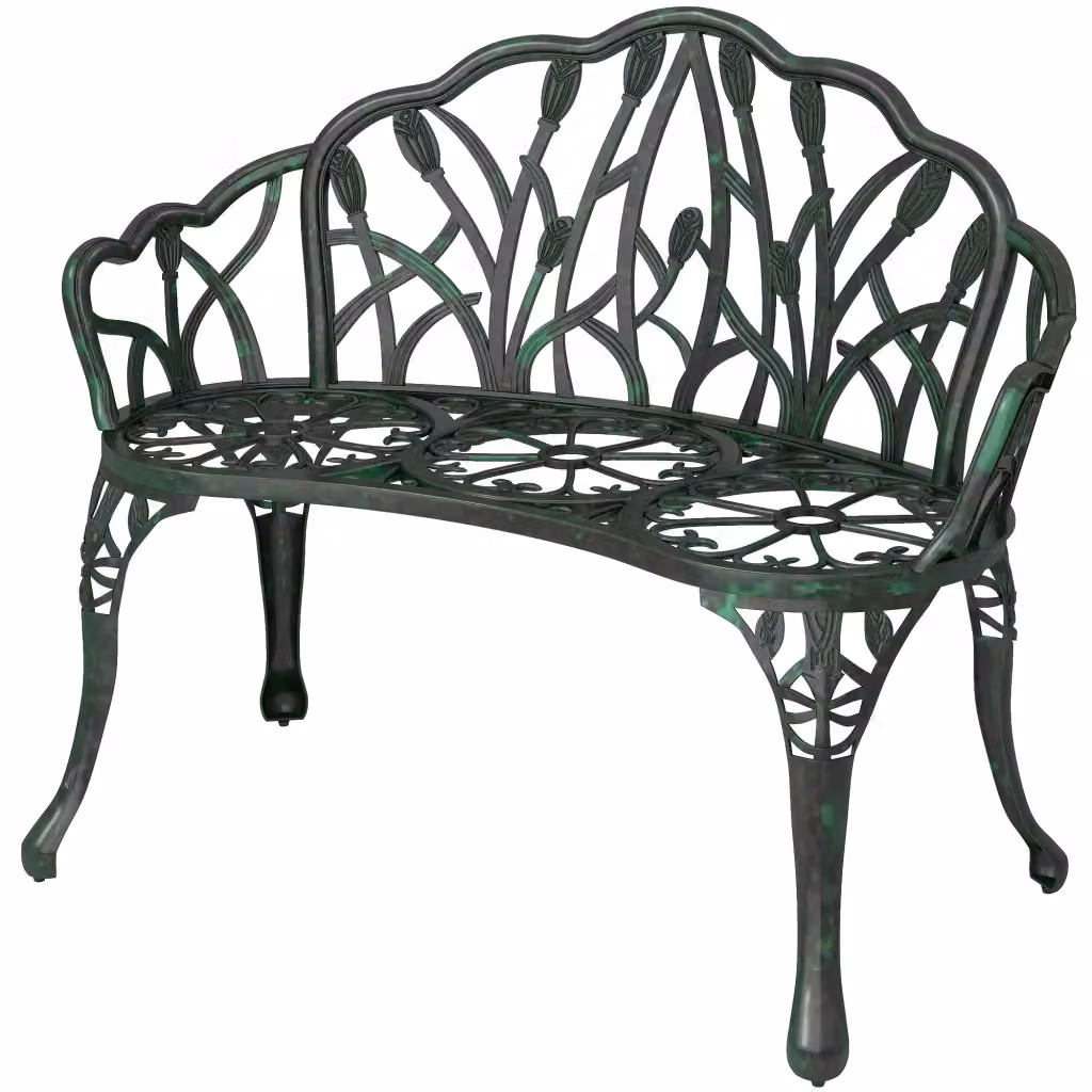 Panca da giardino a 2 posti XYLO in alluminio pressofuso con motivo floreale verde antico L: 99 cm, P: 57 cm, H: 78 cm – 2