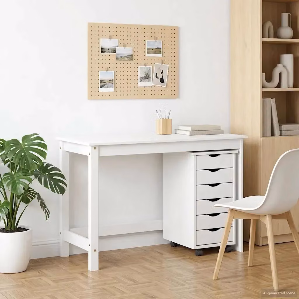Set Scrivania MOSS composta da Tavolo da Ufficio e Mobiletto su Ruote Bianco con Finitura Opaca – 2