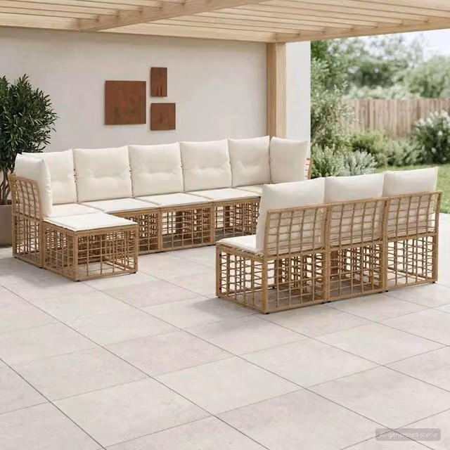 Set di divani da esterno 10-Posti Naturale e Bianco Crema 3437562