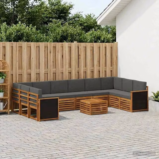 Set di divani da esterno a L con tavolo da caffè vidaXL in legno di acacia, colore beige e antracite – 1
