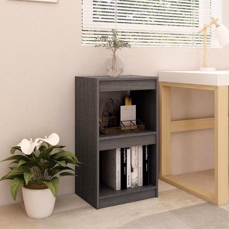 Libreria moderna vidaXL in legno massello di pino grigia L 40 cm, P 30 cm, H 71,5 cm