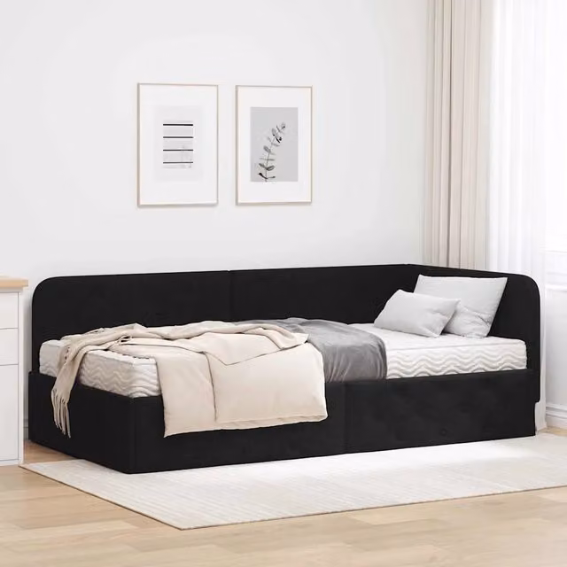 Cornice del letto ad angolo Nero 90 x 200 cm Tessuto 3394047