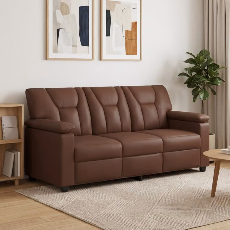 Divano moderno vidaXL in similpelle marrone con struttura in metallo per soggiorno L: 191 cm, P: 85 cm, H: 93 cm
