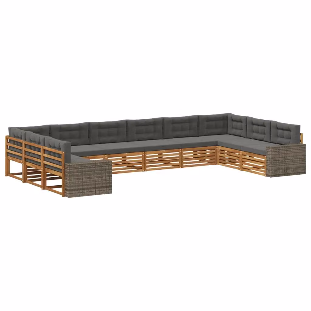 Set di divani da giardino vidaXL in legno di acacia massello con cuscini grigi, 10 pezzi – 2