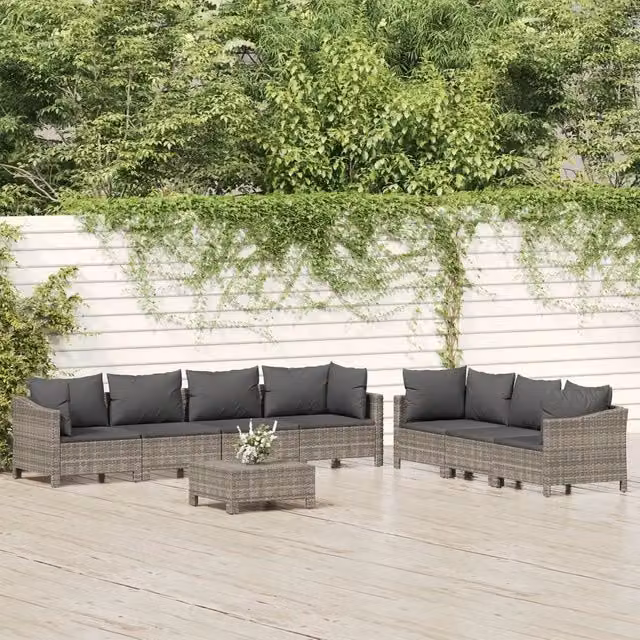 Set Divani da Giardino 8 pz con Cuscini in Polyrattan Grigio 3187267