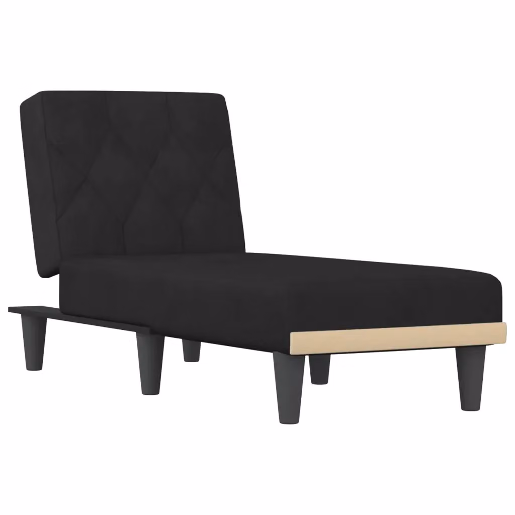 Chaise Longue Moderna vidaXL in Velluto Nero con Funzione Letto, L/P/H: 140 x 200 cm – 2
