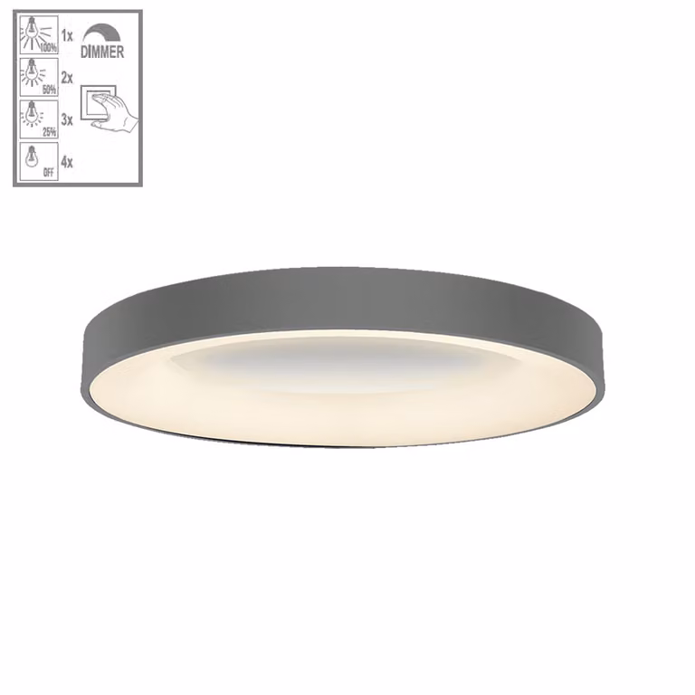 Plafoniera LED GENTIS 50W, 4000K, grigio, Ø: 60 H: 9 cm, dimmerabile in 4 fasi