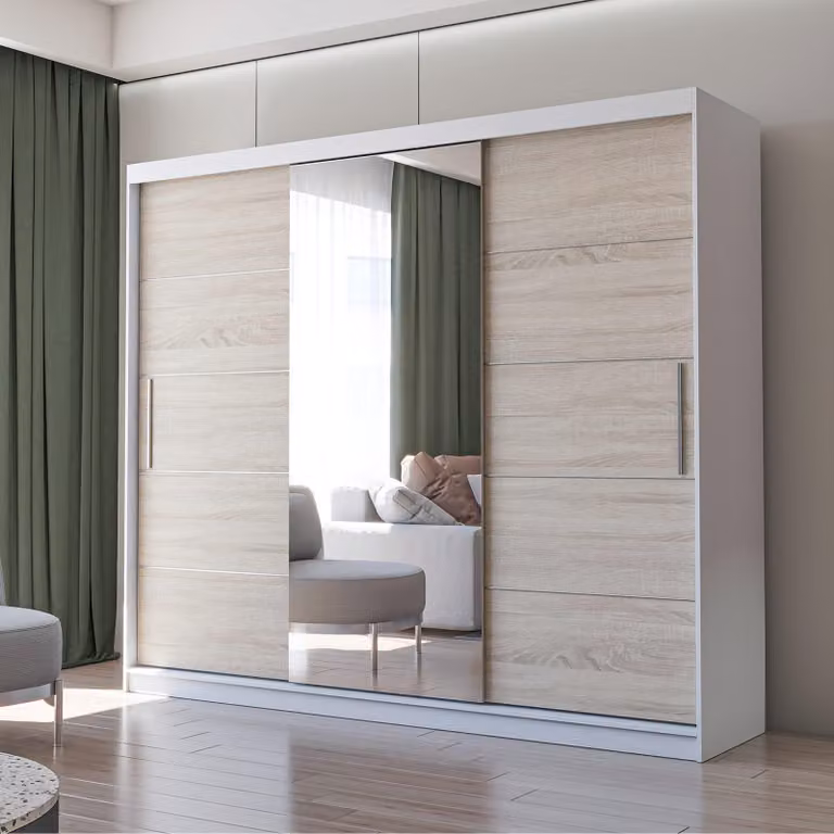 Armadio ad ante scorrevoli Armadio 250cm Bianco/Sonoma con specchio Alba