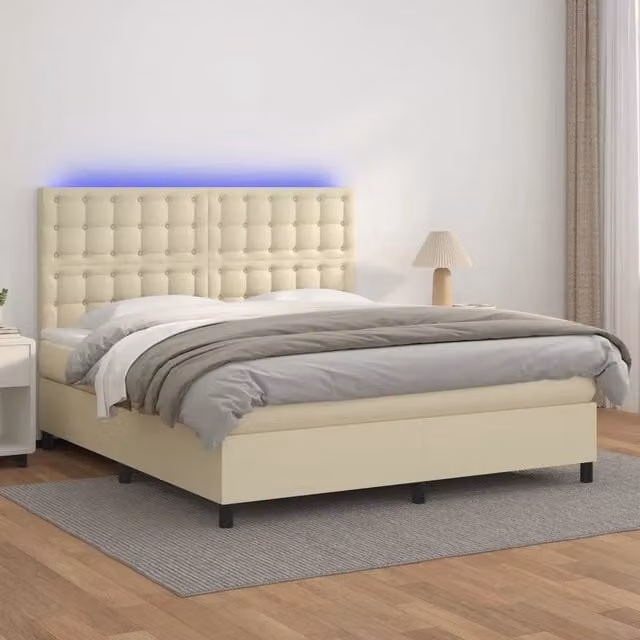Giroletto a Molle con Materasso e LED Crema 180x200 cm 3135959