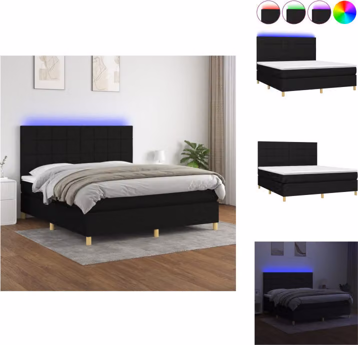 vidaXL Letto a molle con materasso e LED in tessuto nero 160x200 cm - Letti e strutture letto