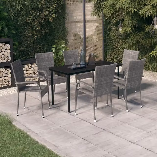 Set da Pranzo per Giardino 7 pz con Cuscini Grigio e Nero 3099392