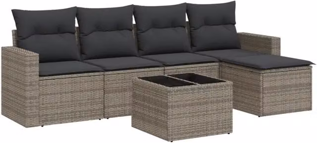 Set Divano da Giardino 6 pz | Set Salotto da Giardino con Cuscini Grigio in Polyrattan