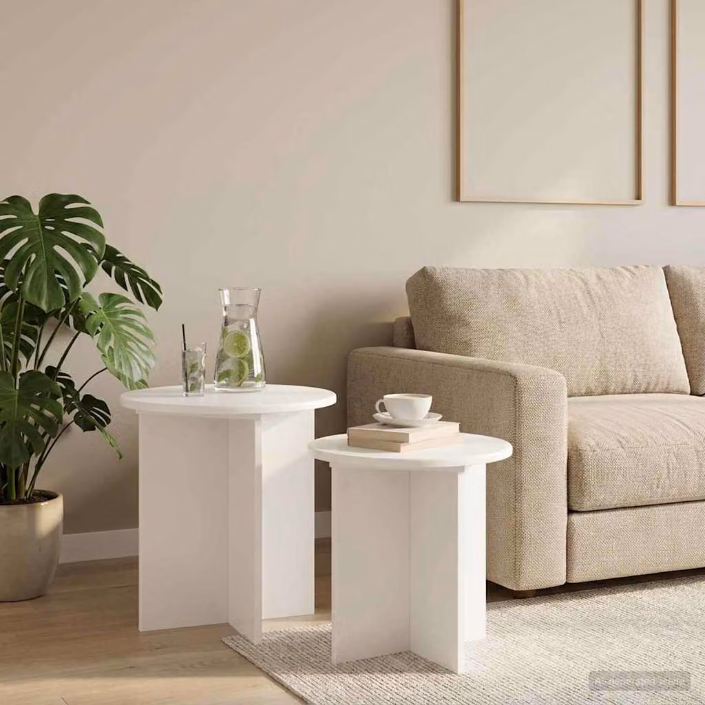 Set di 2 tavolini rotondi vidaXL in legno ingegnerizzato beige e bianco, Diametro: 45 cm