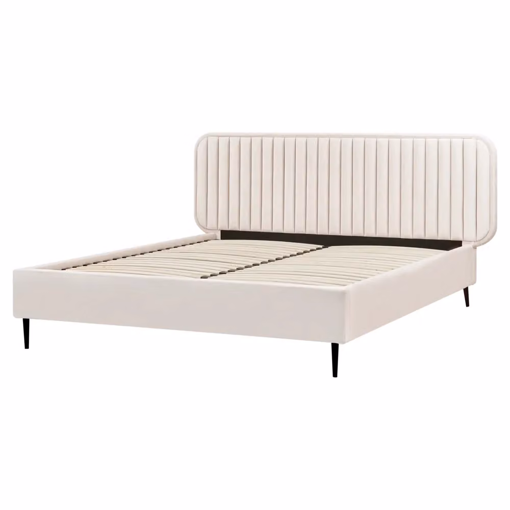 Letto matrimoniale Beliani UE in velluto beige con design moderno, L/P/H: 160 x 200 x 102 cm – 2