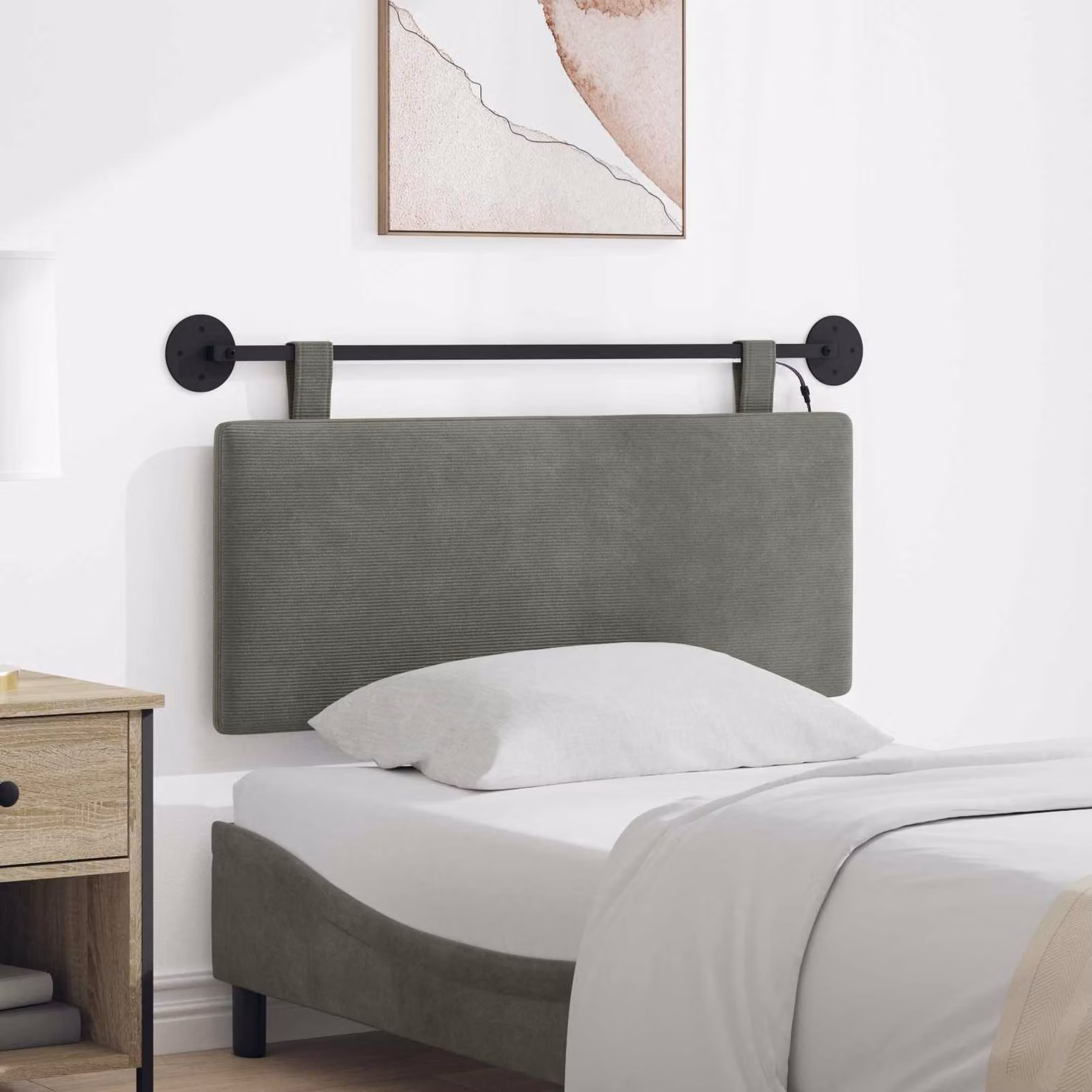 Testiera sospesa vidaXL in tessuto corda grigio con illuminazione integrata e pannello imbottito