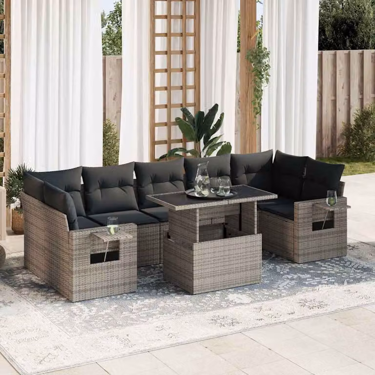 Set Divano da Giardino vidaXL 8 pz in Polyrattan Grigio con Cuscini e Tavolino da Esterno