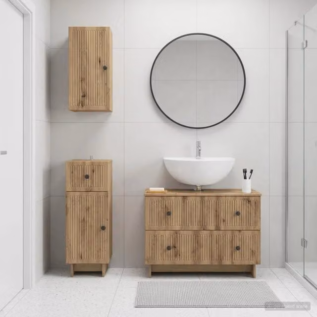 Set di armadietti da bagno in 3 pezzi EDE Rovere Artigianale 3417746