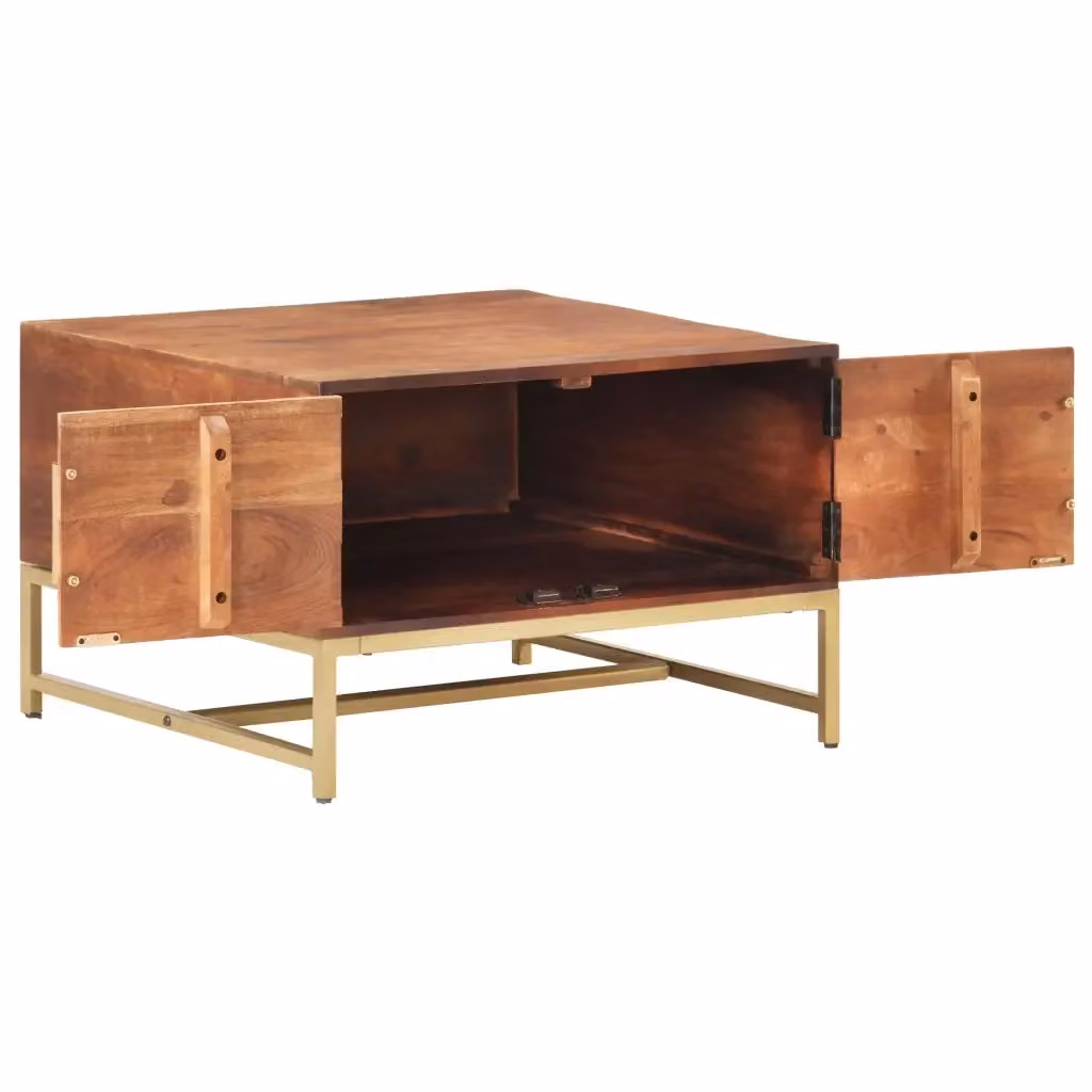Tavolino da salotto quadrato vidaXL in legno di acacia marrone con struttura in metallo L/P/H: 67 x 67 x 45 cm – 2