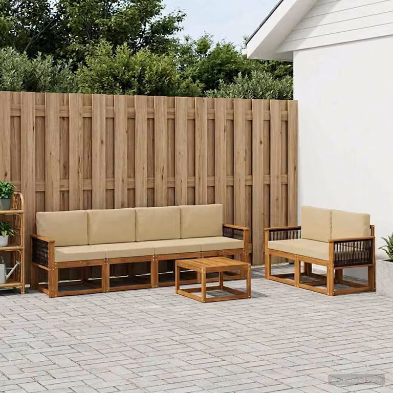 Set di divani da esterno vidaXL in legno di acacia con cuscini, 6 pezzi, marrone e beige