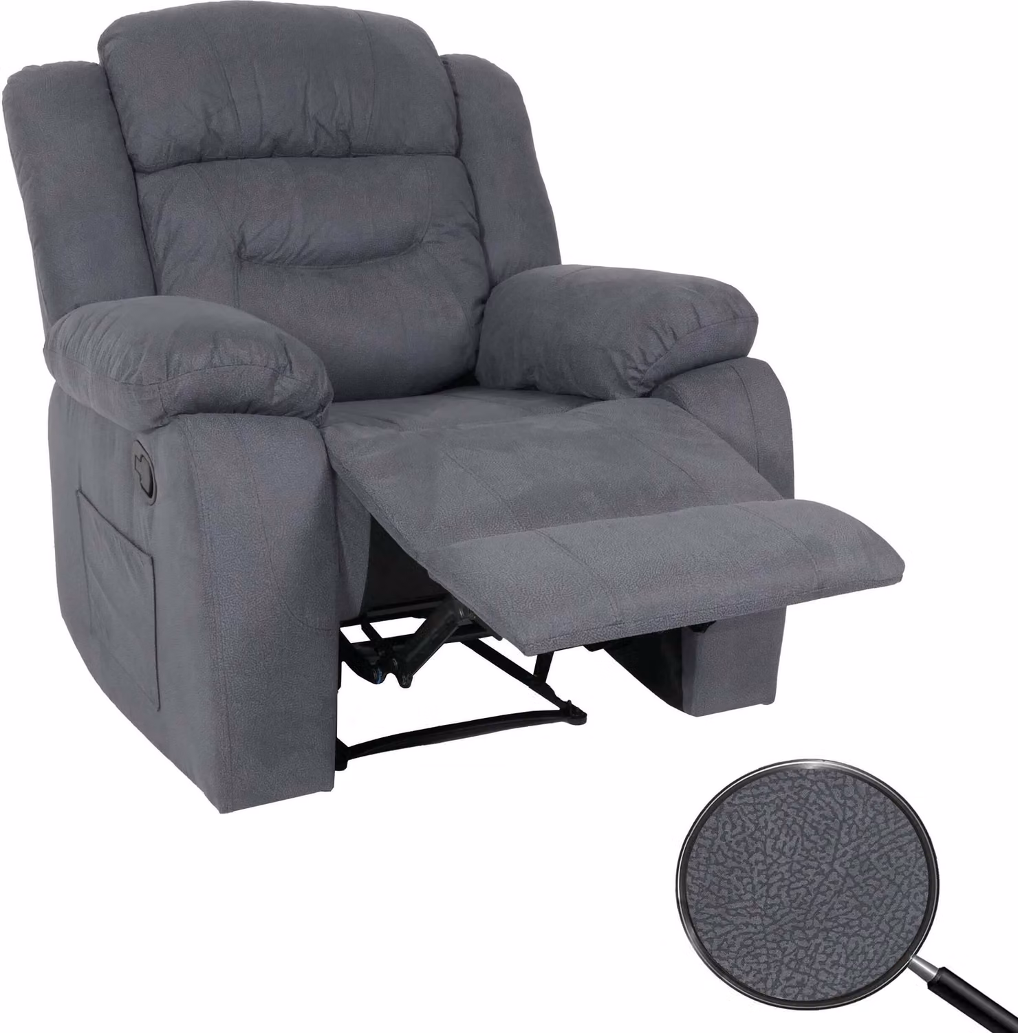 Poltrona TV MCW-J57, poltrona reclinabile XXL per TV con molle Nosag, rivestimento in tessuto effetto pelle scamosciata, fino a 200 kg ~ grigio-blu