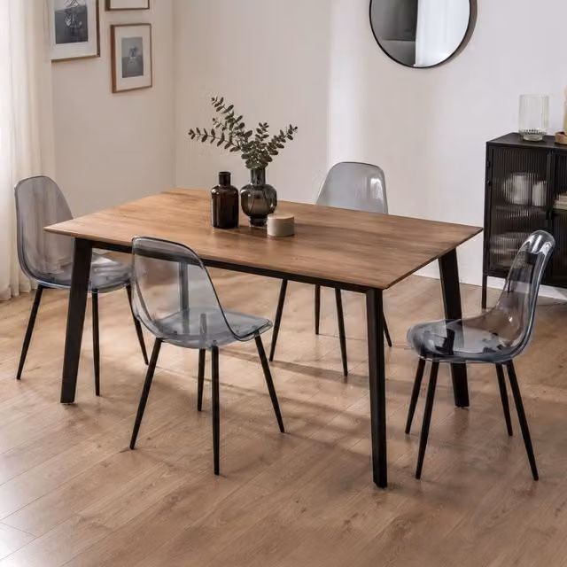 Set di 4 sedie Amstrong DMORA in PET marrone e trasparente, sedie da pranzo ergonomiche per ufficio o cucina, L: 53 cm, P: 46 cm, H: 81 cm