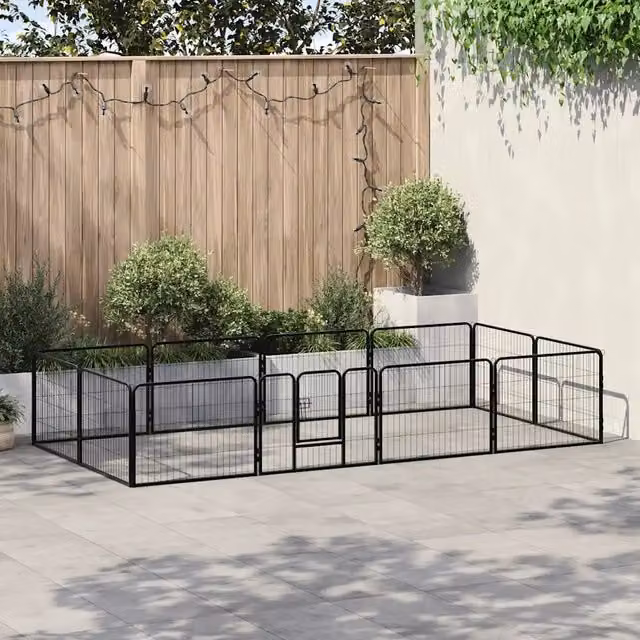 Box per cani vidaXL in metallo nero con 12 pannelli in acciaio L: 80 cm, P: 60 cm – 1