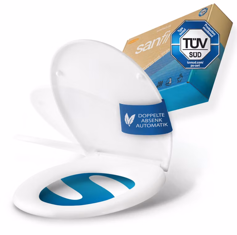 Sedile WC Sanfino® Premium con chiusura ammortizzata ovale - Coperchio WC in duroplast di alta qualità con chiusura rapida - Rimovibile e antibatterico
