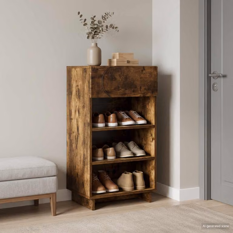 Scarpiera moderna vidaXL in legno marrone con cassetti e ripiani, L/P/H: 48 x 38 x 87,5 cm