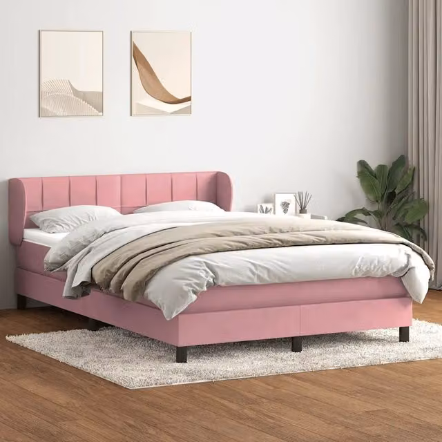 Letto Ibrido vidaXL con Struttura in Legno di Larice e Rivestimento in Velluto Rosa e Bianco L/P/H: 147 x 223 x 88 cm