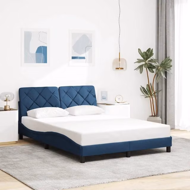 Giroletto vidaXL in tessuto blu con doghe in legno L/P: 140 x 190 cm – 1