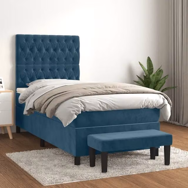 Letto Ibrido con Giroletto a Molle e Materasso vidaXL in Velluto Blu Scuro, L/P/H: 80 x 200 x 128 cm