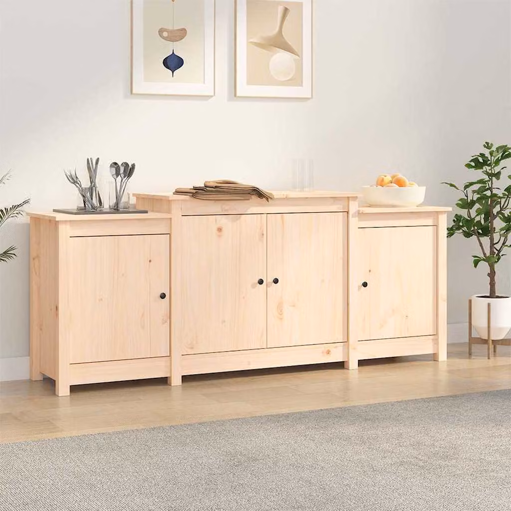 Credenza rustica vidaXL in legno massello di pino, colore marrone/beige, L: 164 cm, P: 37 cm, H: 68 cm