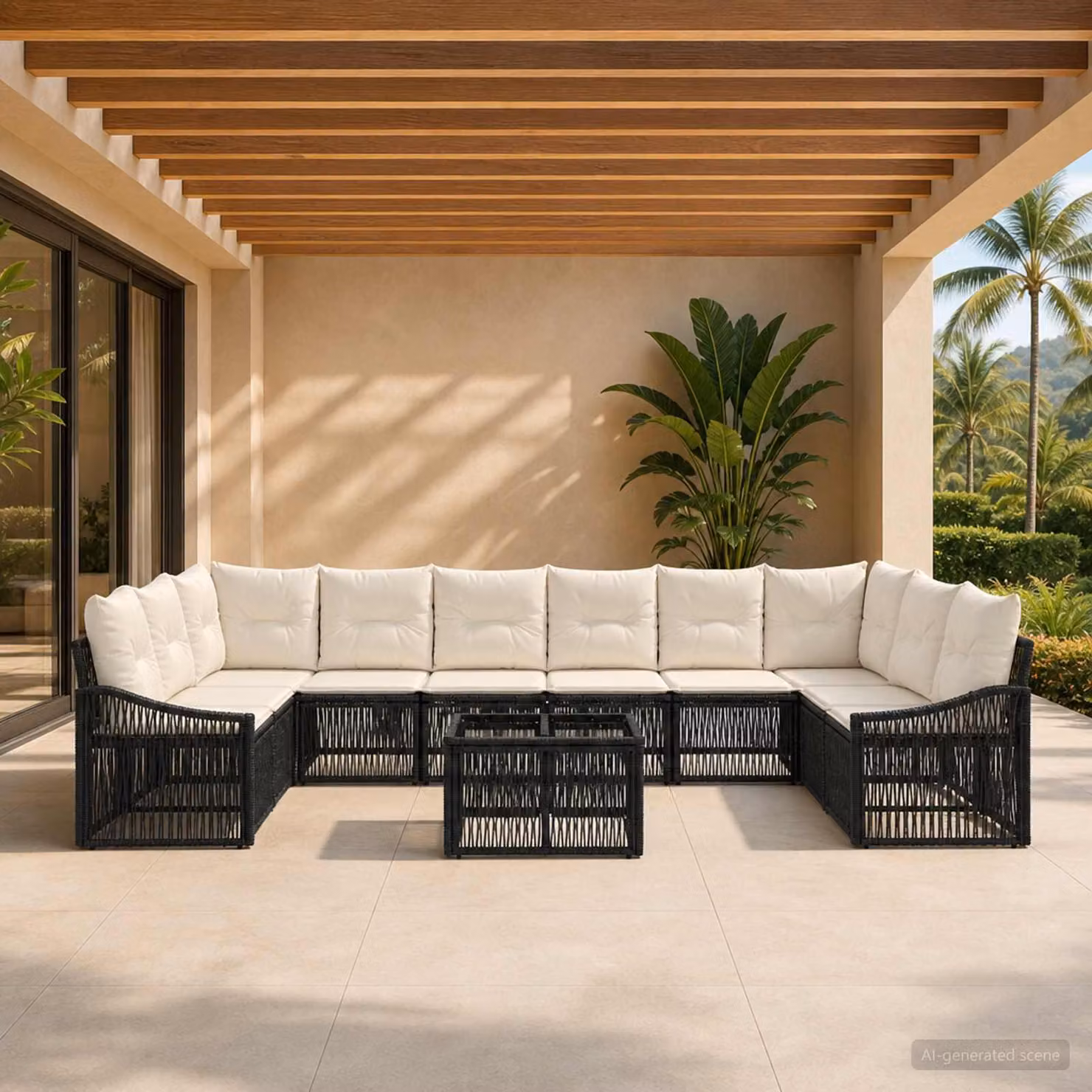 Maison Exclusive - Set da giardino composto da 11 pezzi, divano in rattan sintetico nero