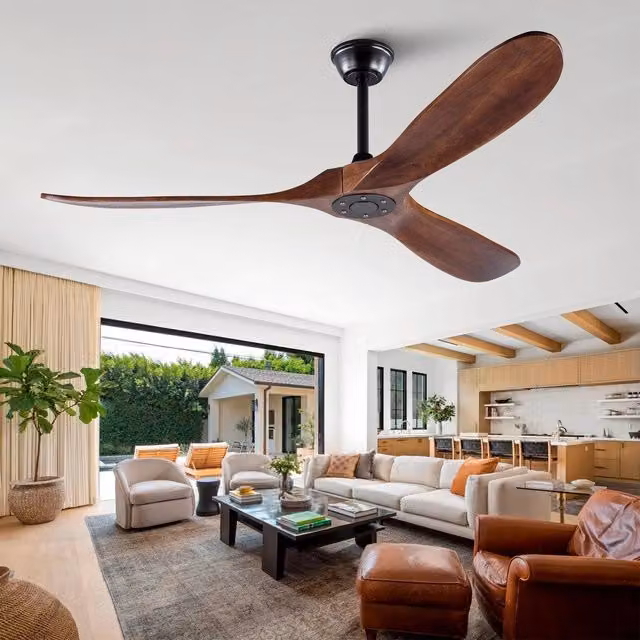 Ventilatore da soffitto Minimal da 60 pollici colore noce effetto legno impermeabile per esterno e terrazzo con telecomando e timer