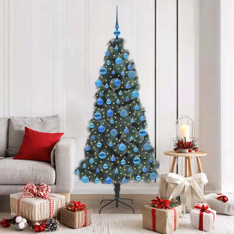 Albero di Natale artificiale preilluminato con LED e set di palle vidaXL, colore verde, stile moderno