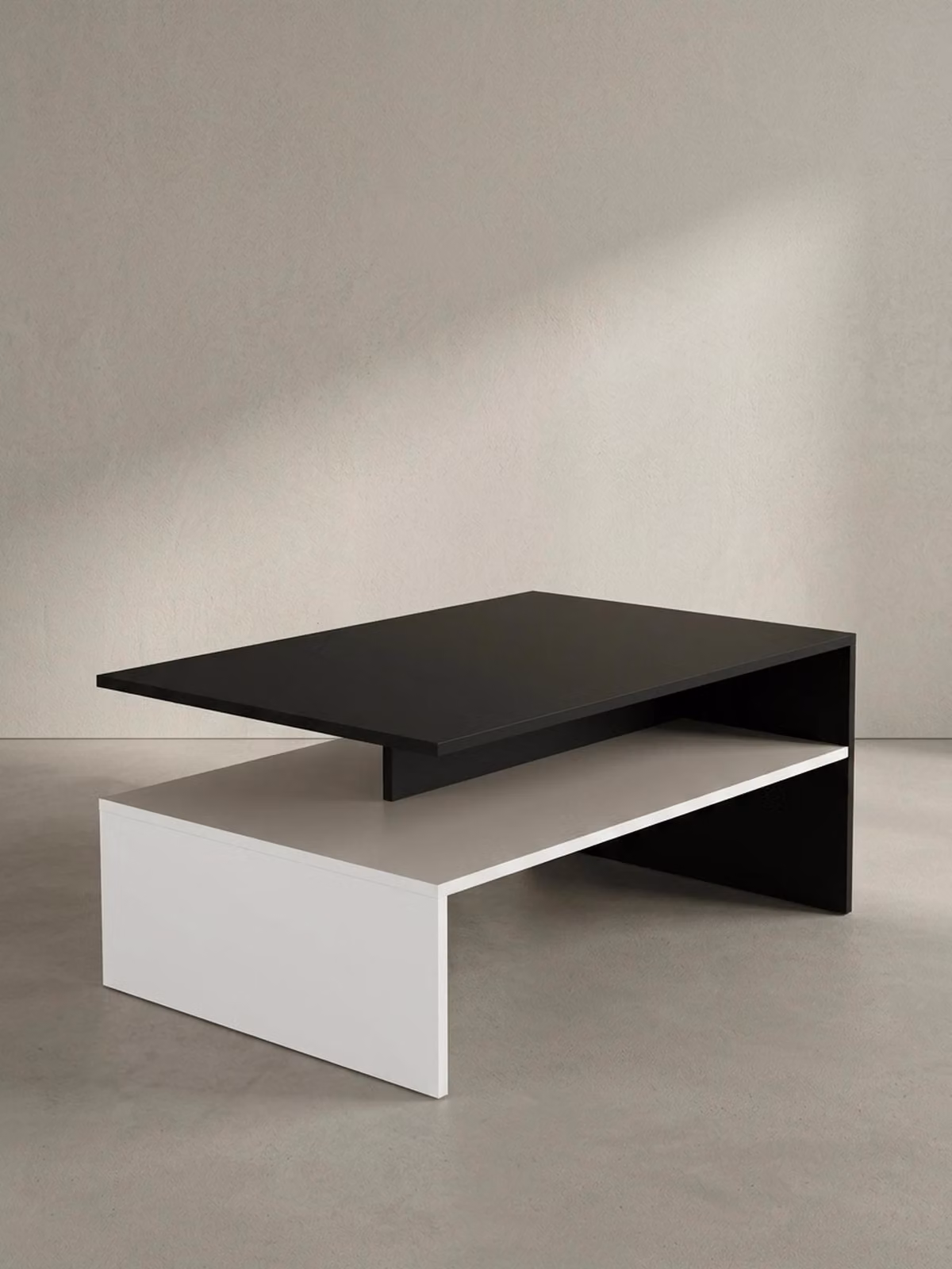 Tavolino moderno bicolore in bianco e nero, rivestimento in resina melaminica. 90x60x43 cm | Kadima Design