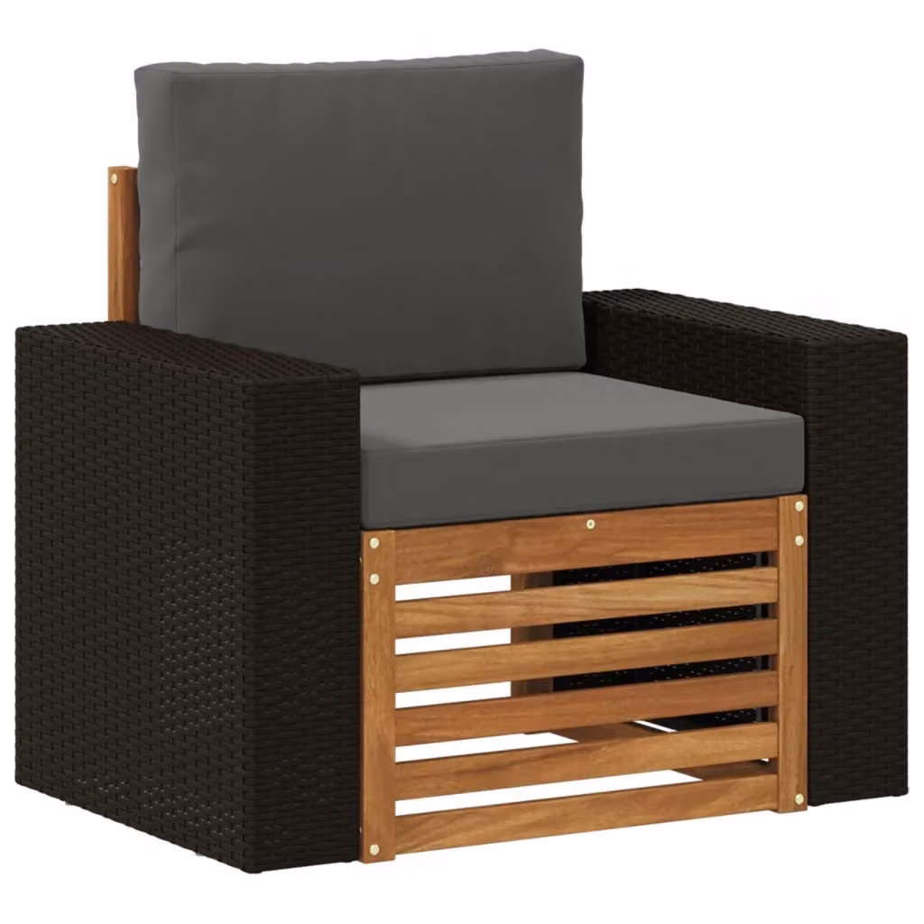 Divano centrale da esterno moderno vidaXL in legno di acacia e rattan color antracite e grigio