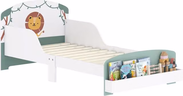 Letto singolo con contenitore XYLO verde e bianco con barriera di sicurezza per bambini L/P/H: 150 x 70 x 60 cm