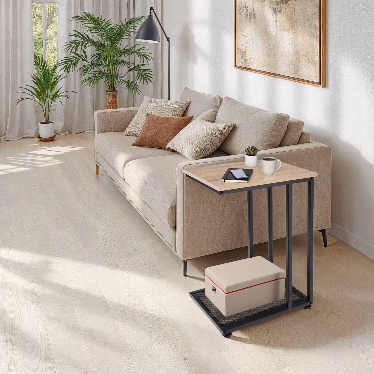 Tavolino rettangolare Tectake in stile industriale con finitura rovere e dettagli neri, L/P/H: 48 x 35 x 66 cm – 2
