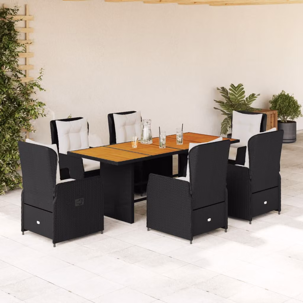 vidaXL Set da Pranzo da Giardino 7 pz in Polyrattan e Legno di Acacia Nero e Bianco – 1